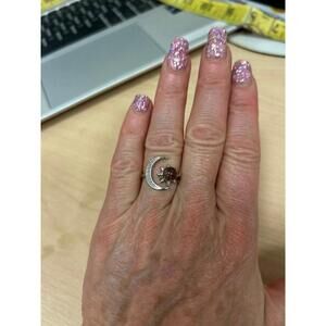 Crescent Moon and Sun Ring with Smoky Topaz Stone